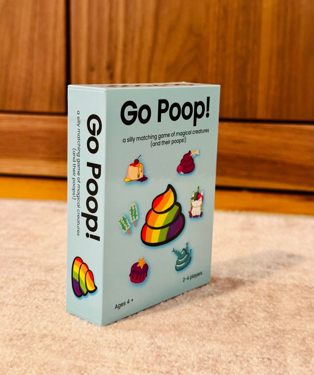 blue box against wood background