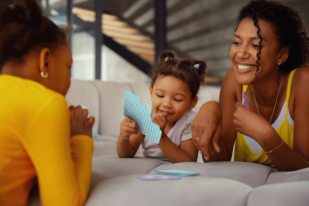 family playing card game having fun